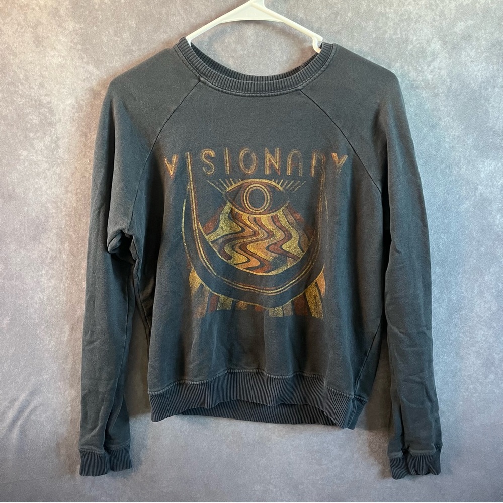 Dazey LA Visionary Graphic Sweatshirt Women S/M Faded Black Celestial Eye Raglan